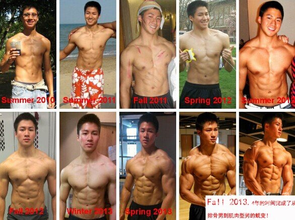 大学生Alex健身4年变身肌肉男